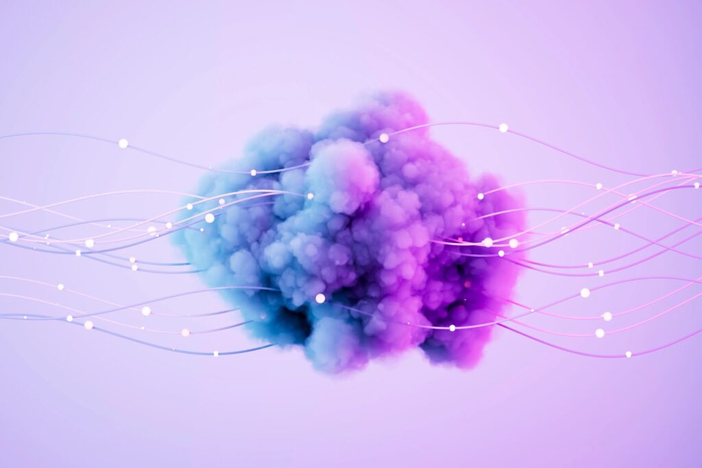 Cloud with Neon Wires, Futuristic Technology Background, Cloud Technology Concept